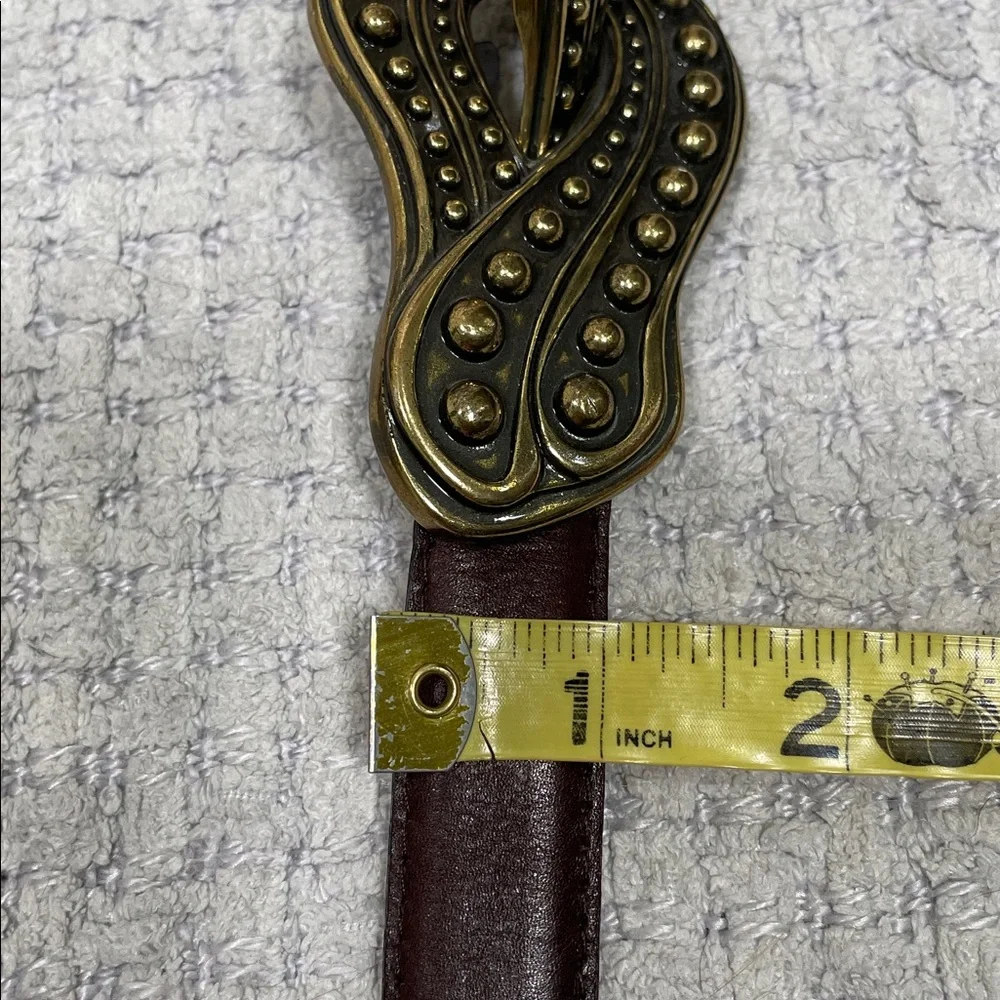 Vintage Womens Landes adjustable Leather Brown Brushed Gold Clasp Buckle Belt OS